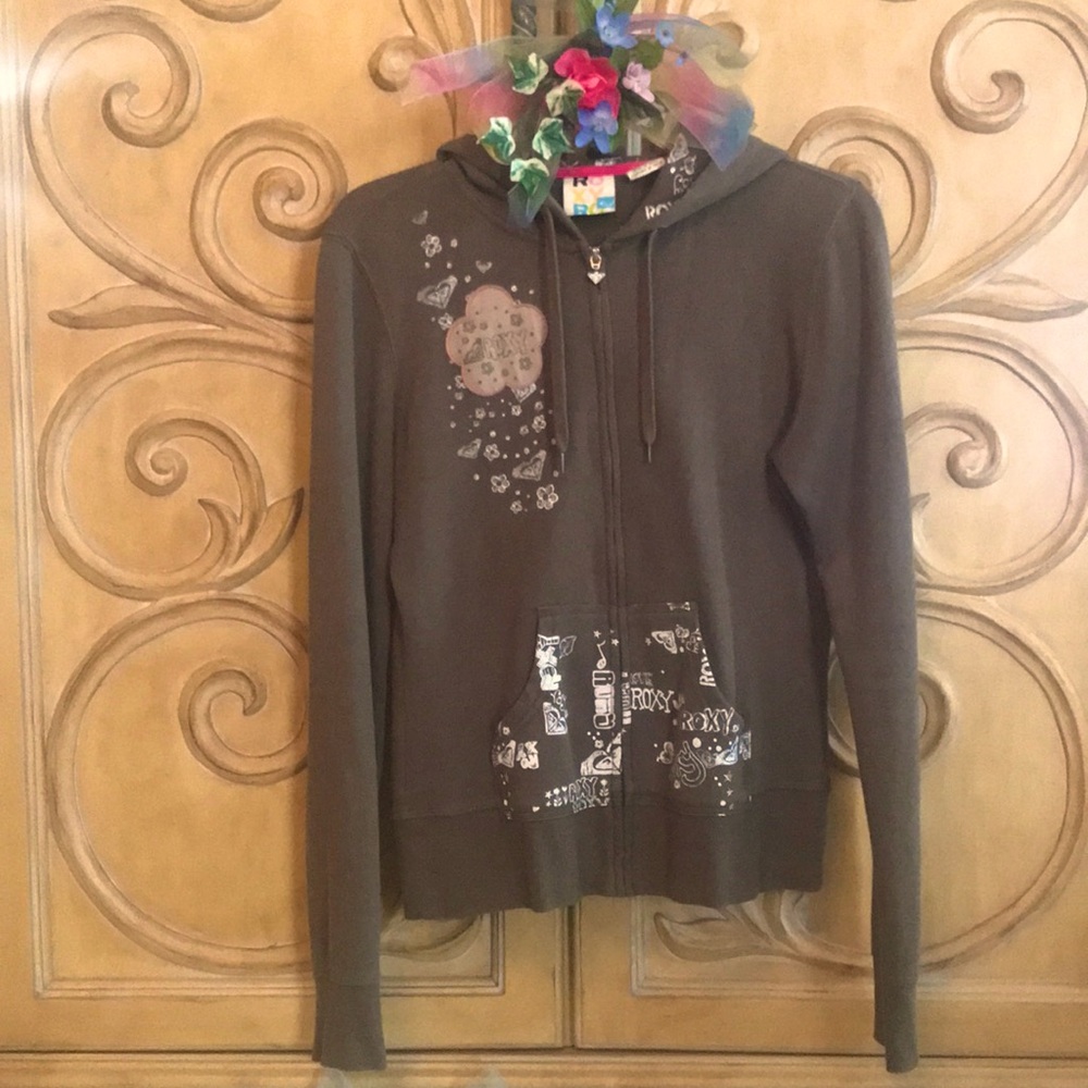 Roxy Zipper Hoodie Olive, White & Pink